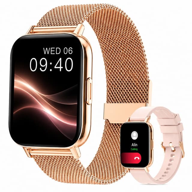 Supplier photo of Women Smartwatch Rose Gold Square Milanese Strap Bluetooth Call Fitness Tracker Android IOS