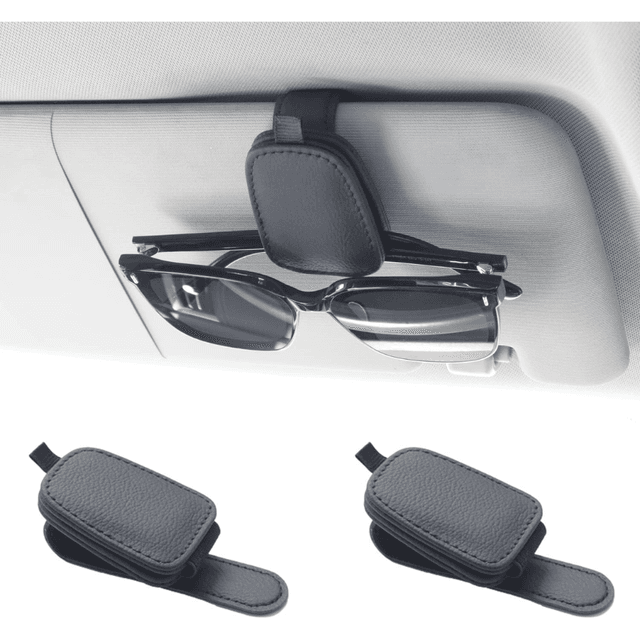 Supplier photo of Magnetic Leather Sunglasses Holder 2 Packs, Black Visor Clip For Car Interior And Eyeglasses Storage
