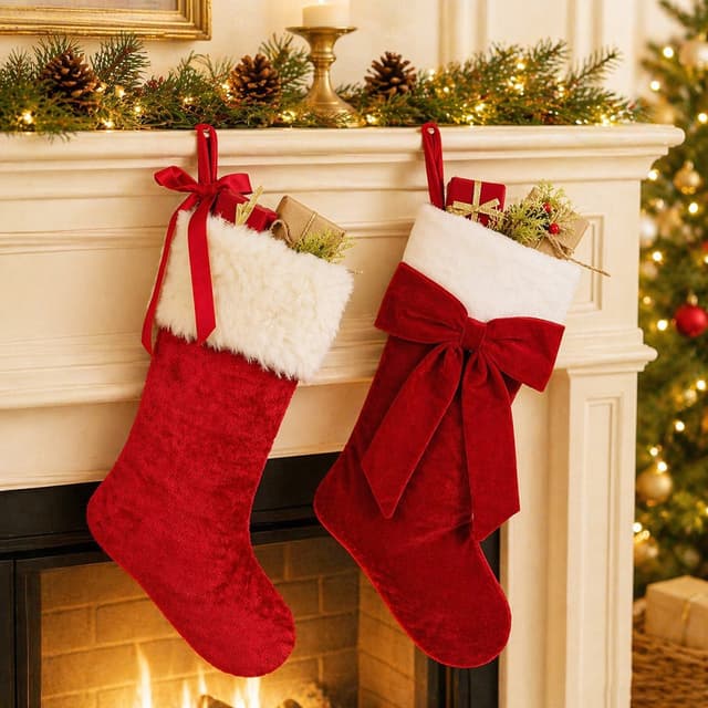 Supplier photo of 18 Inch Large Christmas Stocking with Big Bow - Festive Fireplace Hanging Decor Gift Bag for Kids Candy and Presents