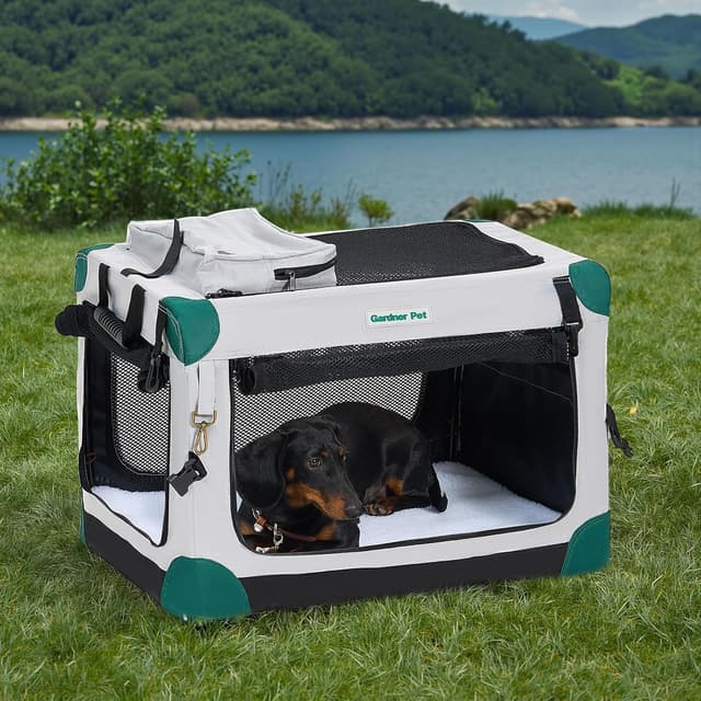 Supplier photo of Soft Dog Travel Crate,Grey,Collapsible Dog Crate 3-Door Durable Mesh Windows Storage Bag,Portable Dog Car Crate For Puppy
