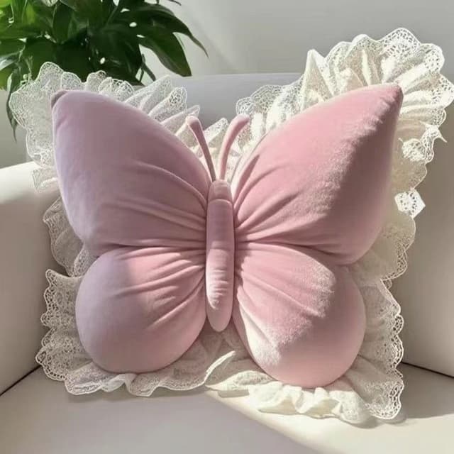 Supplier photo of Princess-Style Butterfly Lace Throw Pillow Office, Bedroom, Car & Sofa Back Cushion, Home Decor, Multiple Colors, 2 Sizes
