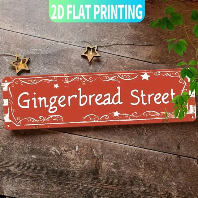 Supplier photo of Vintage Gingerbread Street Metal Tin Sign, UV Printed Christmas Wall Decor