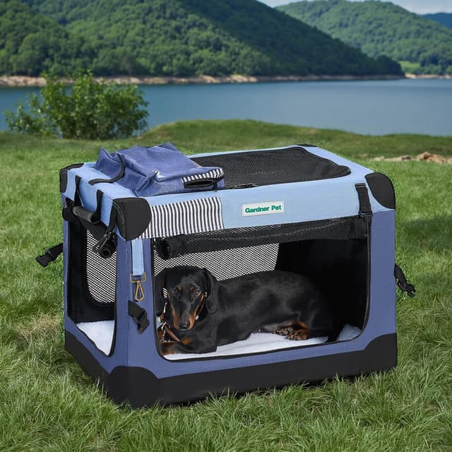 Supplier photo of Soft Dog Travel Crate,Grey,Collapsible Dog Crate 3-Door Durable Mesh Windows Storage Bag,Portable Dog Car Crate For Puppy