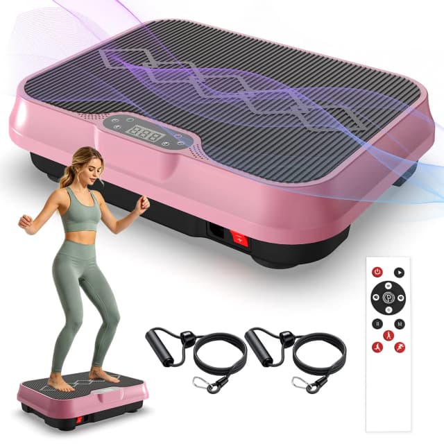Supplier photo of Whole Body Vibration Plate Exercise Machine with Remote Control & Resistance Bands, 1-250 Adjustable Speed Vibration Platform, LCD Display Home Fitness Machine