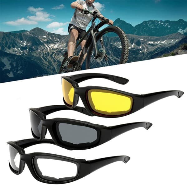 Supplier photo of 3 pairs Motorcycle Sports Biker Riding Glasses Wind Resistant Eye Protection Women Men Sports Goggles Cycling Glasses Sunglasses Gray/Clear/Yellow