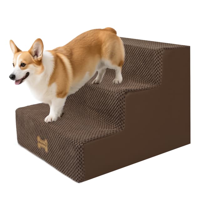 Supplier photo of Non Slip Pet Stairs For Dogs And Cats, Dog Ramp For Sofa, With High-density Foam And Removable Cover, 45x40x34cm-Brown - 3 Steps, Plus H-39cm