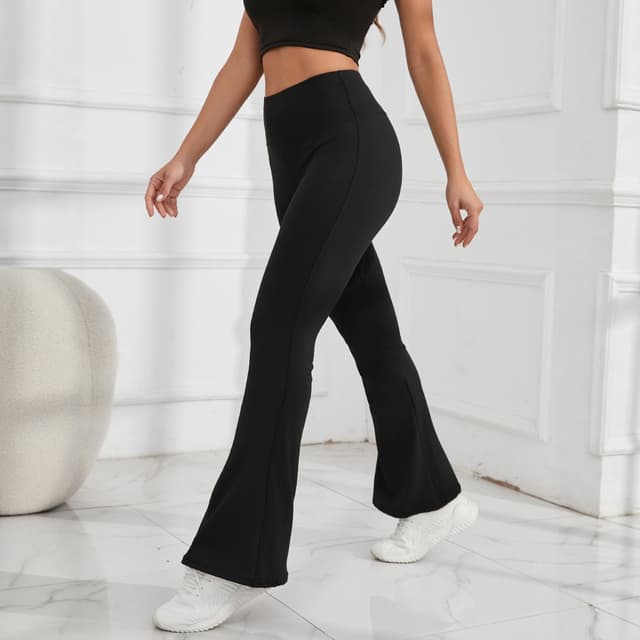 Supplier photo of Women's Solid-color High-waisted Yoga Flared Pants