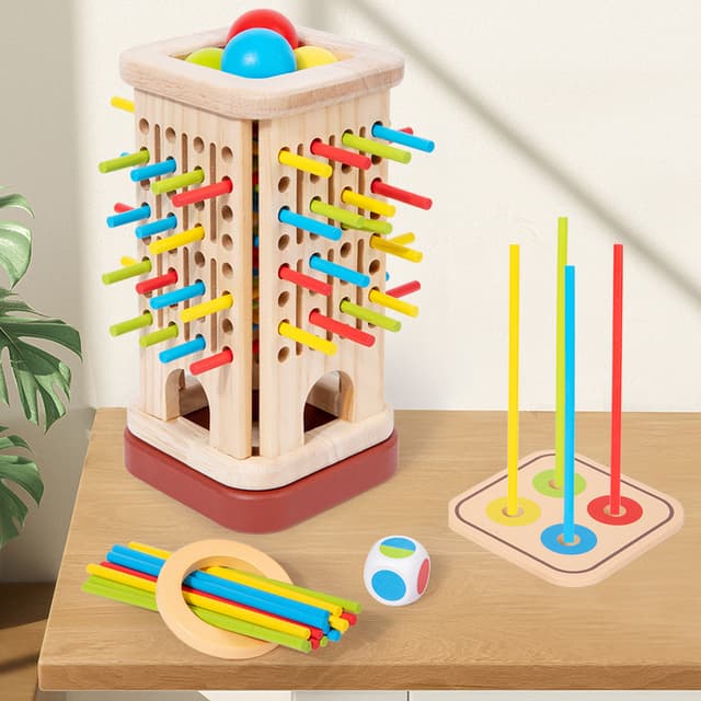 Supplier photo of Wooden Three-in-One Stick Pulling Game - Educational Color Recognition Balance Board Toy for Kids Early Learning Focus Training Parent-Child Interaction
