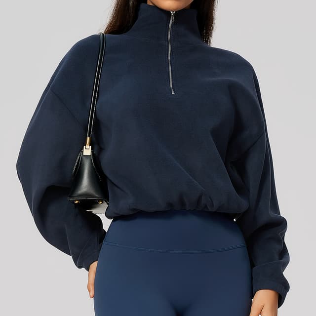 Supplier photo of Sports Long Sleeve Stand Collar Contrast Color Loose Leisure Warm Sports Top
