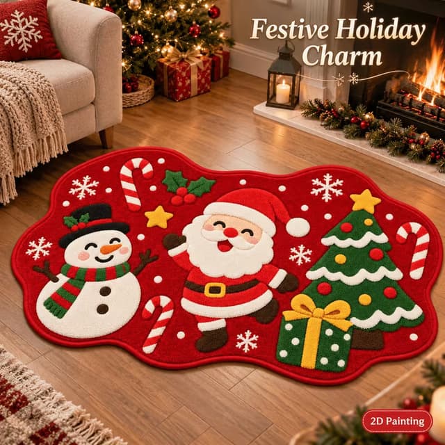 Supplier photo of Christmas Cartoon Doormat, Faux Cashmere Mat For The Entryway Or Front Door