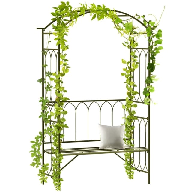 Supplier photo of Black Metal Garden Arch with Bench – for Vine Covered Walkway, Trellis for Grapes & Decorative Seating