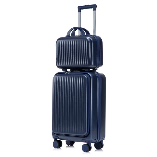 Supplier photo of 14"/20" 2 pcs/set in ABS Spinner Wheel Luggage, with Combination Lock and Front Opening Design, 14" Cosmetic Case (Navy)