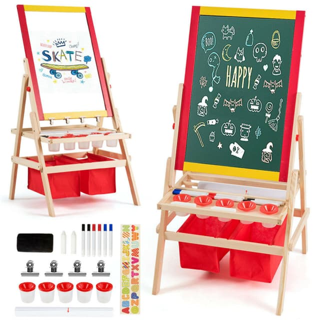 Supplier photo of 3-in-1 Kids Art Easel - Double-Sided Magnetic Board+Paper Roll, 26 Letter Magnets, Multicolor