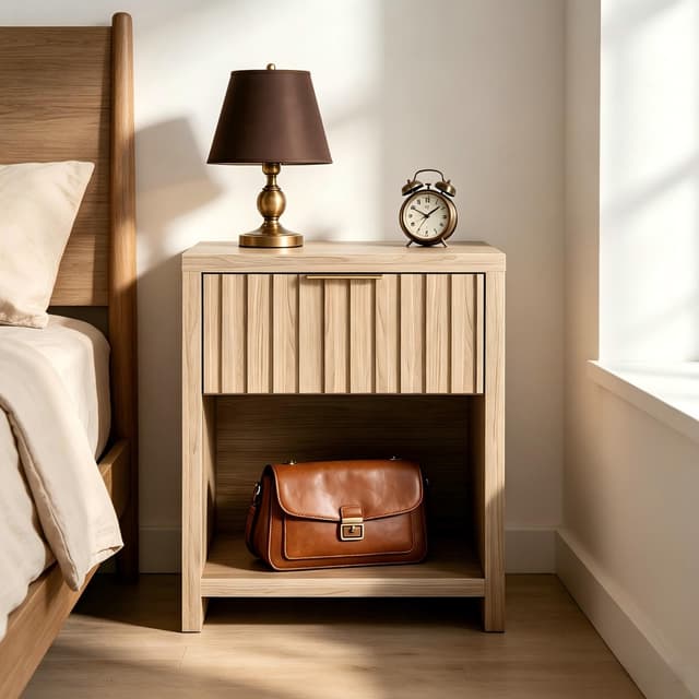 Supplier photo of (Do Not Sale on Amazon) 1 Drawer 1 Shelf Honeycomb Board + MDF Bedside Table 20*15*24.5in Light Gray Wood