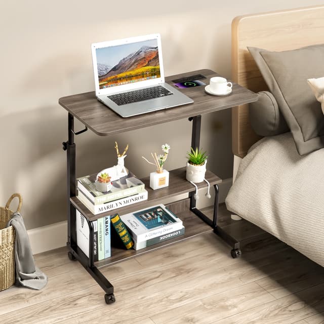 Supplier photo of Grey Oak P2 15MM Particle Board with Melamine Coating Adjustable Computer Desk with 3 USB + 2 AC Outlets