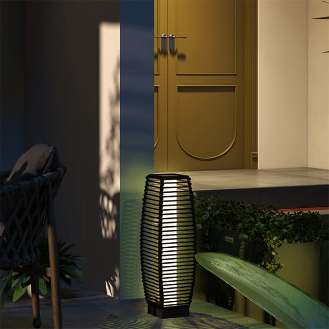 Supplier photo of Solar Rattan Floor Lamp, Outdoor Garden Pathway Lantern & Decorative Driveway Light