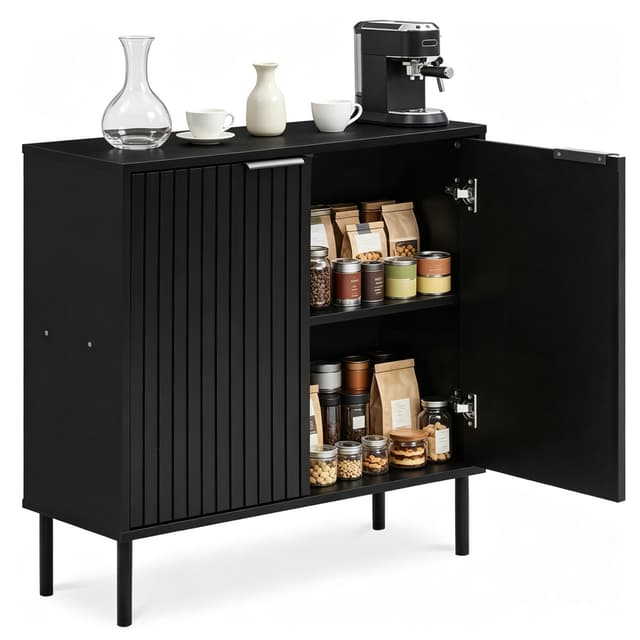 Supplier photo of Modern 2‑Door Buffet Sideboard Cabinet, Elevated Base Console Storage Cabinet with Adjustable Feet & Reinforced Hinges for Kitchen Coffee Bar Dining Area - Blac