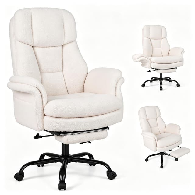 Supplier photo of 5-Level Flip-Up Armrest Ergonomic Office Chair with Retractable Footrest, Teddy Fleece Reclining Gaming Chair 90°-135° Adjustable Backrest SGS Gas Lift Heavy Du