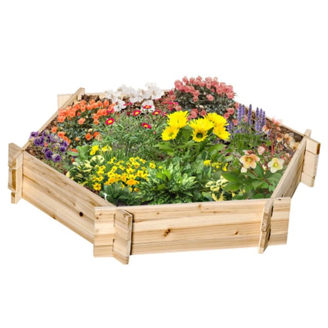 Supplier photo of 39" x 36" Screwless Hexagon Raised Garden Bed – DIY Herb Planter Box for Outdoor Gardening