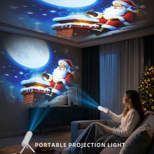 Supplier photo of Christmas Projector Light, 16 Switchable Christmas Patterns LED Holiday Projection Lamp, 360 Rotatable Built-in Rechargeable Battery Decorative Light With Detac