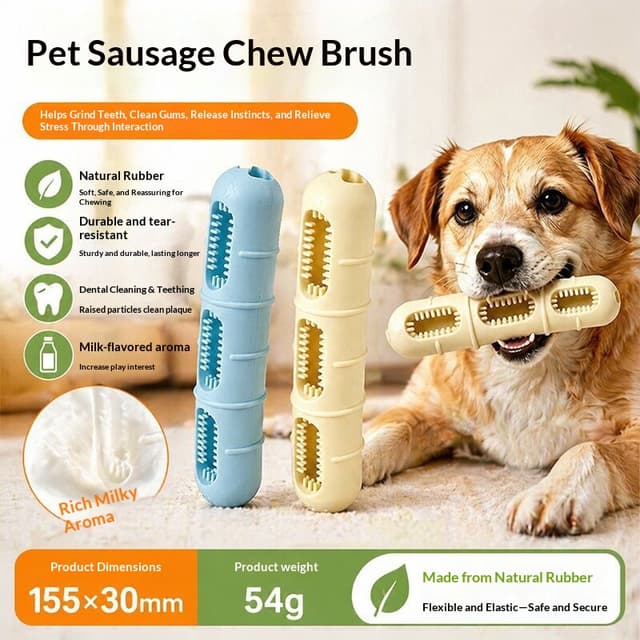 Supplier photo of Natural Rubber Dog Sausage Chew Toy For Teeth Cleaning