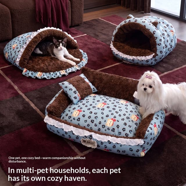 Supplier photo of New Leopard-Print Thickened And Warm Enclosed Pet Sofa Bed For Autumn And Winter
